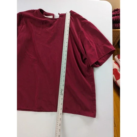 Vintage Jack Mulqueen Burgundy Designer Minimalist Boxy Blouse 80s M - Picture 3 of 7